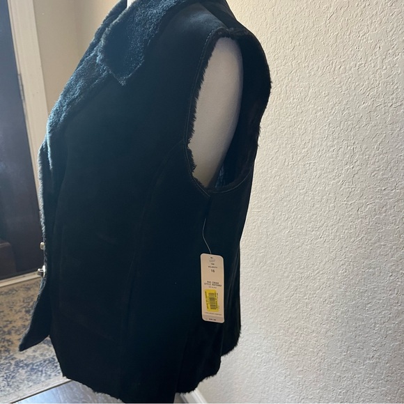 Leather Suede Vest Sz 16 Fur Trim Collar Black NWT Mobwife Biker Winter Glam - Picture 4 of 11